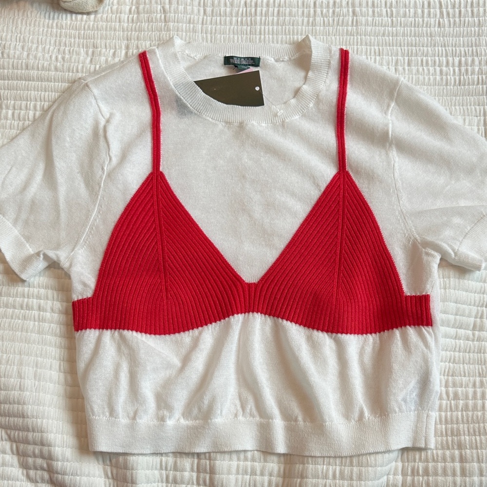 Wild Fable Red and White Bra Stitched Crop Top